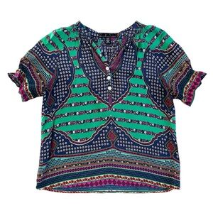 Anthropologie silk peasant blouse ya da women sz XS green boho bohemian gypsy